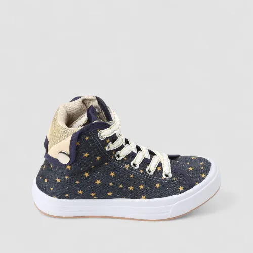 Tênis Casual Infantil Gabrielinha Cano Alto Estrelas Douradas Azul