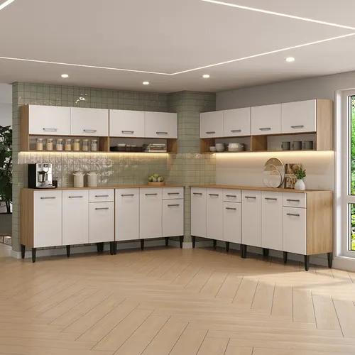 Armário de Cozinha Compacta Arizona Living Carraro Carvalho com Branco