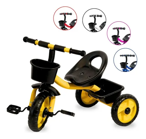 Triciclo Infantil 3 Rodas Brinquedo Passeio com Cestinha Amarelo