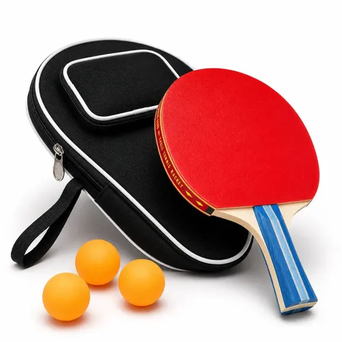 Raquete de Ping Pong Profissional com Raqueteira e 3 Bolinhas de 40mm