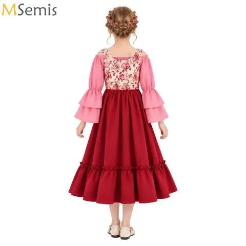 Novo Vestido de Halloween Medieval da Corte Real para Cosplay, Fantasia Retrô de Renascimento para Meninas, Traje de Performance para Festas Infantis