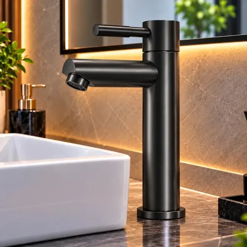 Torneira Baixa Pia Banheiro Lavabo Inox Aço 304 Escovado Bancada Acabamento Fosco Cor Preto - Marca Camperluz