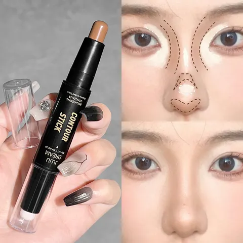 Bastão de Contorno Duo, Creme Iluminador e Sombreador de Ponta Dupla, Corretivo de Cobertura Total à Prova d'Água, Maquiagem com Acabamento Natural para Todos os Tipos de Pele