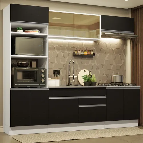 Armário de Cozinha Completa 270cm Branco Preto Glamy Madesa 10