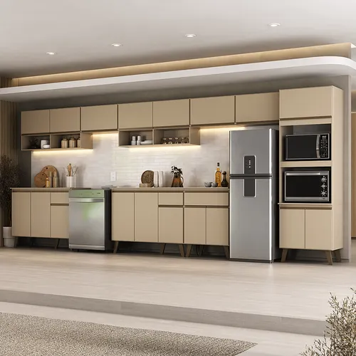 Armário de Cozinha Completa Atlanta Mile Carraro Amêndoa