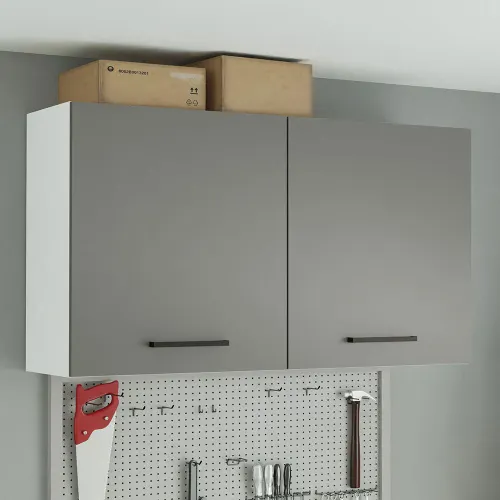 Armário Aéreo Multiuso 120cm 2 Portas Branco/Cinza Agata Madesa