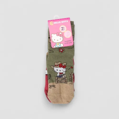 Kit Meia Infantil STZ Hello Kitty Cowboy 2 Pares 27-30 Colorido
