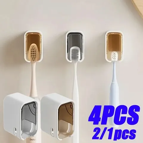 Suporte de escova de dentes para parede, sem necessidade de furos, para banheiro, organizador de escovas de dentes elétricas e copos de enxaguante bucal