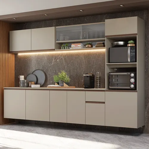Armário de Cozinha Completa 300 cm Suspensa Crema Nice Madesa 04