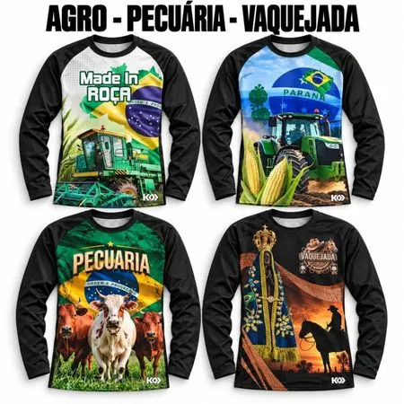 Camiseta Manga Longa Proteção Solar UV Agro Rural Pecuária Vaquejada Trator Colheita Soja