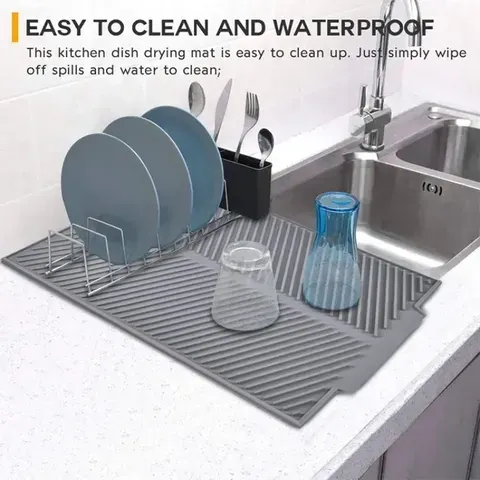 1PC Tapete de Silicone para Cozinha Antiderrapante, Base de Secagem para Panelas, Pratos e Utensílios, Resistente ao Calor, Suporte para Louças