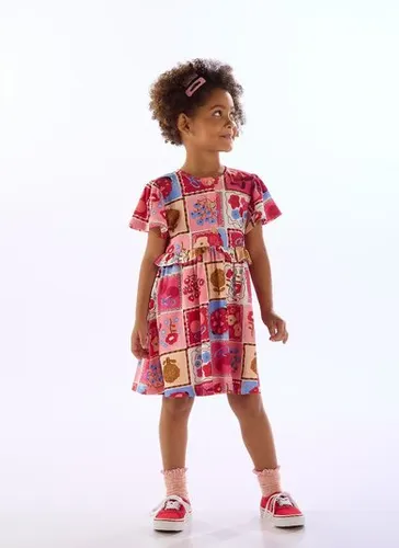 Vestido Infantil Dona Joana em Cotton Multicolor Três e Já