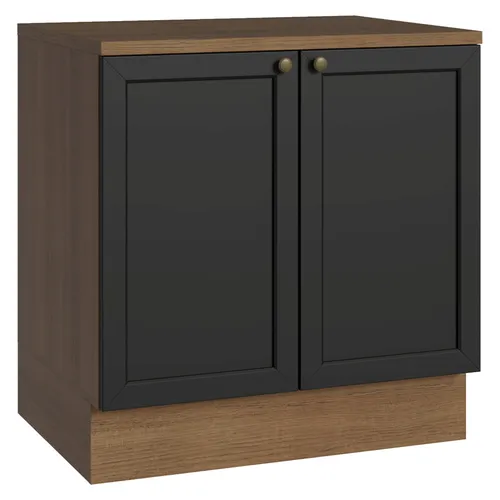 Balcão de Cozinha 80 cm 2 Portas Rustic/Preto Vik Madesa
