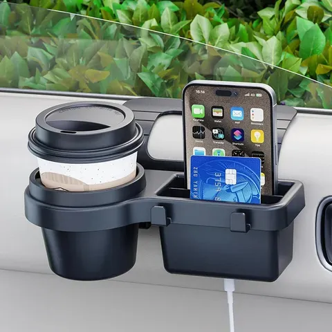 Suporte de Copo para Carro com Bandeja Lateral para Celular e Armazenamento, Bolso Organizador Suspenso para Porta/Janela com Acessórios Internos Automotivos