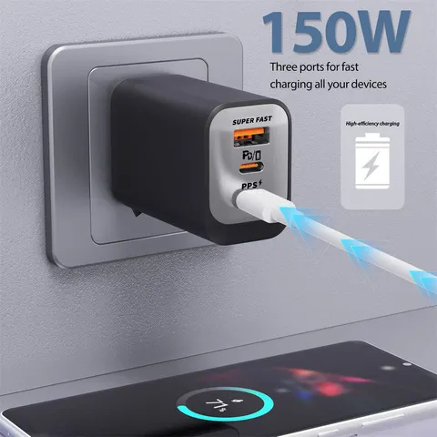 Usb tipo c 150w carregador usb qc3.0 carregamento rápido carregador de telefone móvel adaptador viagem para iphone 17 samsung xiaomi ue/reino unido/eua plug