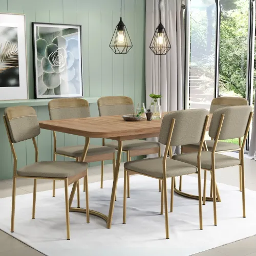 Conjunto Sala de Jantar 6 Cadeiras Cannes Carraro Carvalho Dourado