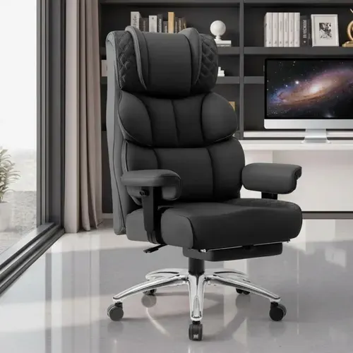 Cadeira de Escritorio Poltrona Berlim Gamer Ergonômica Couro Sintético Pillow Top Reclinável Suporte Lombar Apoio de Pés e Braços Macio Resistente Suporta 200kg Luvinco