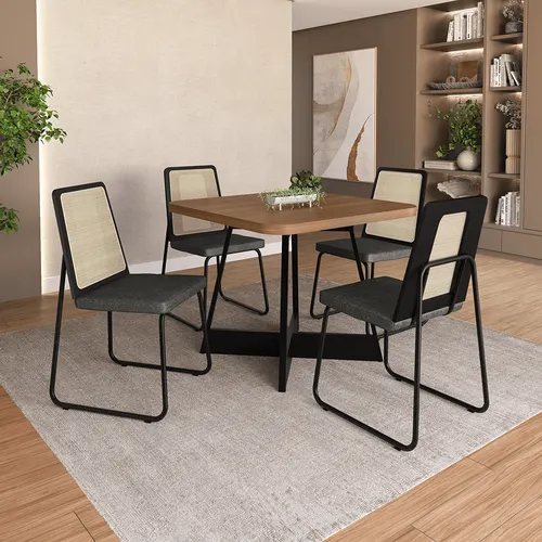 Conjunto Sala de Jantar 4 Cadeiras Brava Carraro Nogal Preto