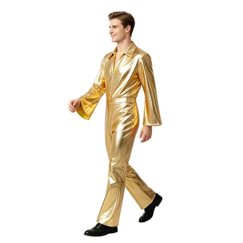 Macacão Dourado Metálico Brilhante para Halloween, Cosplay de Anime e Palco