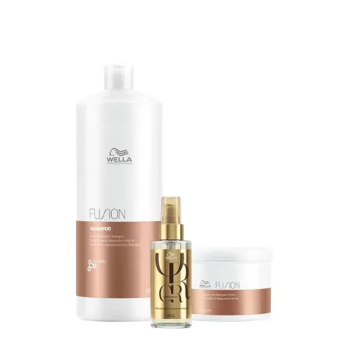 Kit Tratamento Fusion Wella Professionals Shampoo 1L Máscara 500ml e Óleo Reflections 100ml