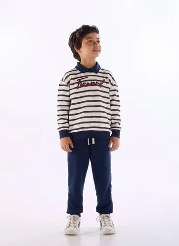 Conjunto infantil menino blusão listrado e calça moletom Azul Marinho