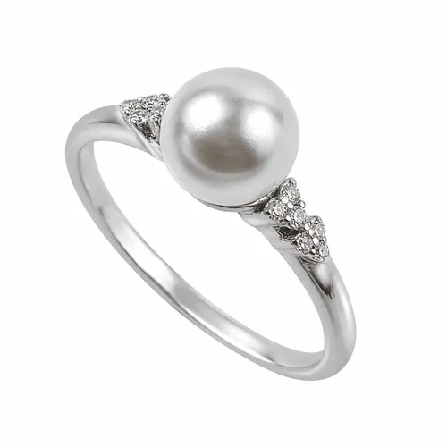 Anel Pérola 7 mm com 12 Zircônias em Prata 925