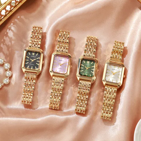 Relógio feminino elegante retangular, relógio de quartzo com pulseira de aço inoxidável de luxo, 1/2/4 peças (sem caixa)