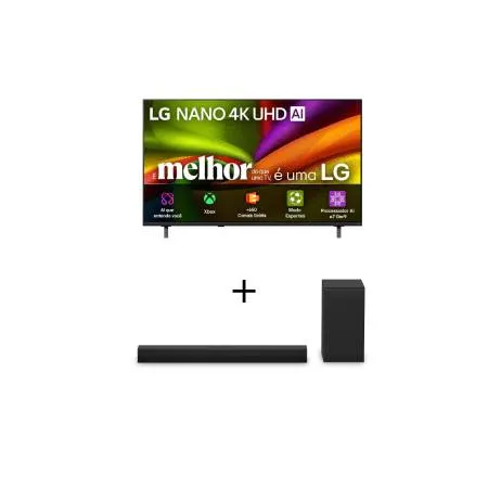 Smart TV LG NANO UHD AI 4K NU850 85 polegadas 2026+Soundbar LG S70TY Dolby Atmos com configuração de canais 3.1.1 e 400W RMS - 85NU855.S40T