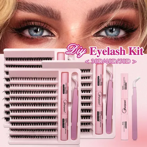 Kit de Cílios Postiços LASHVNNA com Adesivo de Longa Duração à Prova D'água, Kit DIY para Extensão de Cílios, Cola e Selante para Cílios e Pinça para Maquiagem