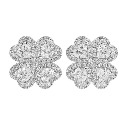 Brinco Trevo Flor em Prata de Lei com Zircônia 1,2 cm