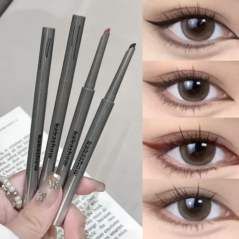 Delineador com cola kakashow, pincel de seda para dormir, cor natural, maquiagem para os olhos de longa duração, à prova d'água e à prova de suor, fácil de aplicar maquiagem