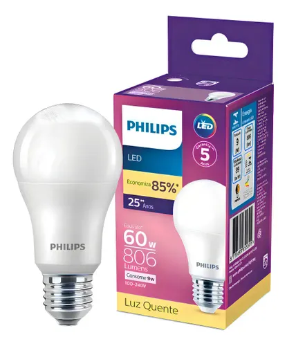 Kit 3 Lâmpadas Led Bulbo 9w Bivolt E27 3000k Luz Amarela Luz Branco-quente