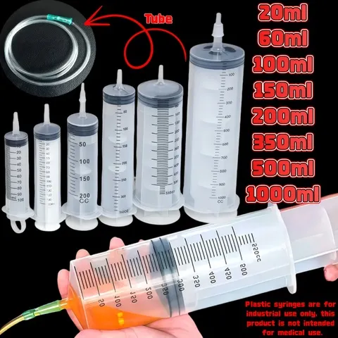 Seringa Plástica Durável de Grande Capacidade 100Ml, 150Ml, 250Ml, 350ml, 550Ml, 1000Ml |   Extrator de Óleo para Carros Adequado para Dosagem em Laboratório, Dosagem de Cola, Irrigação de Animais de Estimação e Uso Ve