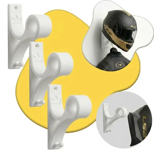 Kit 3 Suporte de Capacete Parede Kingbr Branco com Gancho Porta Chaves Organizador Acompanha Parafusos e Buchas para Capacete de Moto Bike Motocross e Skate