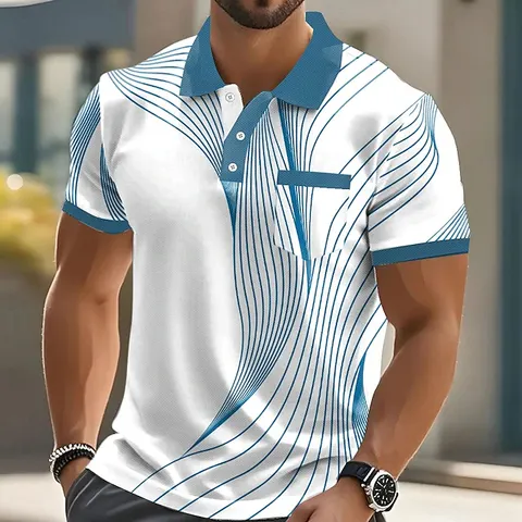Camisas Polo Masculinas de Verão com Manga Curta, Estampa Listrada 3D, Alta Qualidade, Camisa Casual Oversized para Homens