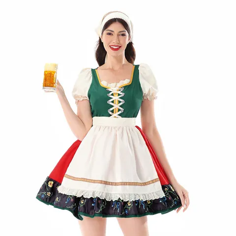 Fato de festa do Ursinho Bávaro para mulheres, traje para apresentações no Carnaval de Munique, roupa de Halloween em estilo campestre.