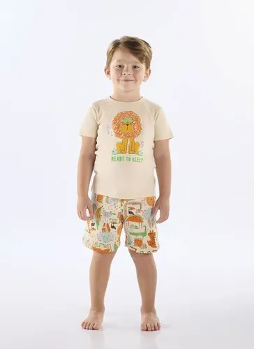 Pijama Infantil de Verão com Camiseta e Bermuda Estampados (Bege) Up Baby