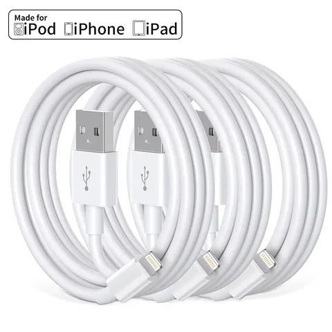 Certificação MFi, conjunto de 3 cabos USB para Lightning, para iPhone 14, 13, 12 Pro Max, X, XS, XR, 8, 7 Plus e iPad. Carregador rápido de 2,4 A, cabo de dados.