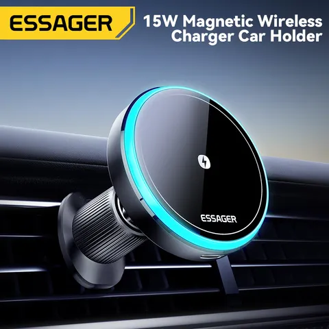 Essager-Carregador de carro magnético sem fio, suporte do telefone, 15W, RGB, luz de 7 cores, carregamento rápido, suporte de montagem para iPhone 15, 14, 13, Android