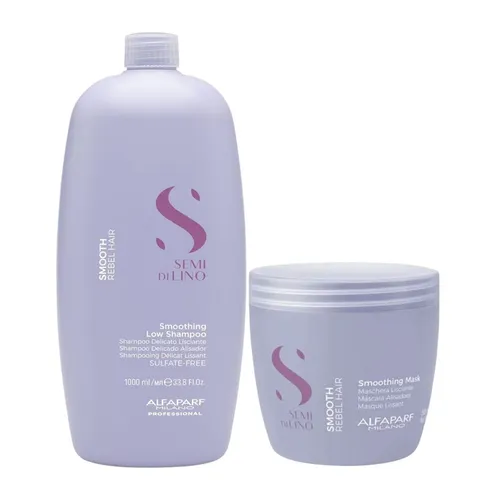 Kit Alfaparf Semi Di Lino Smoothing Rebel Hair Shampoo 1 Litro + Máscara 500 ml