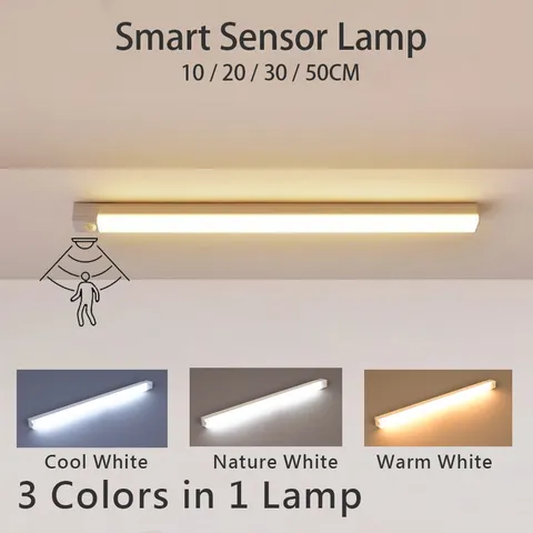 Sensor de movimento recarregável led barra luz indução luz noturna portátil sem fio lâmpada armário magnético para cozinha cabeceira