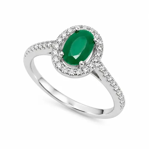 Anel com Zircônia Esmeralda Oval 4 mm Cravejado em Prata
