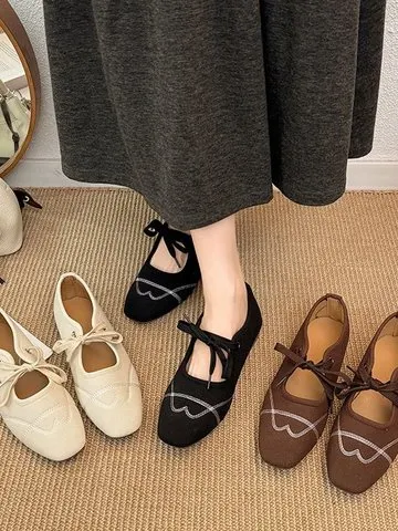 Sapatos Femininos Mary Jane Flat Knot Primavera 2026, Solado Macio, Estilo Coreano, Sapatos Esportivos Slip-On Confortáveis p...
