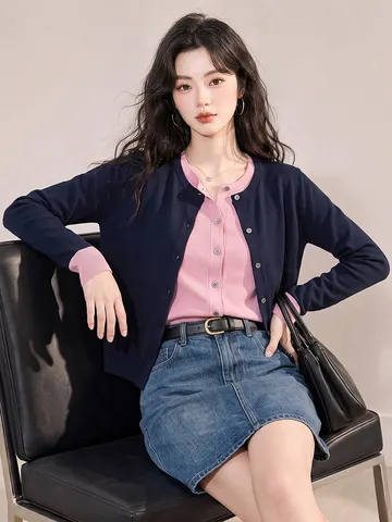 Suéter Tricotado Solto de Manga Longa para Mulheres, Estilo Casual de Outono, Novo Estilo, Cardigan Falso de Duas Peças