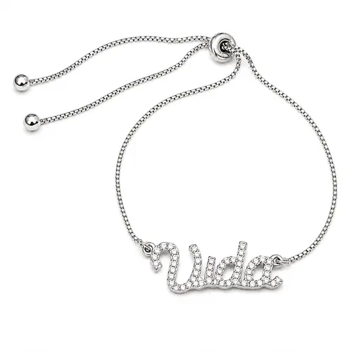 Pulseira Ajustável com Pingente "Vida" e Zircônias 12 cm em Prata 925