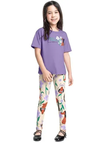 Conjunto Flores & Focinhos Infantil com Blusa e Calça Legging (Roxo) Bee Loop
