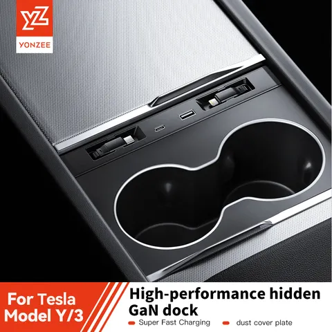 YZ para Novo Tesla Model 3/Y/YL Highland Juniper 2025 Carregador Rápido de 45W, Dock de Expansão, Hub USB e Estação de Acoplamento Inteligente