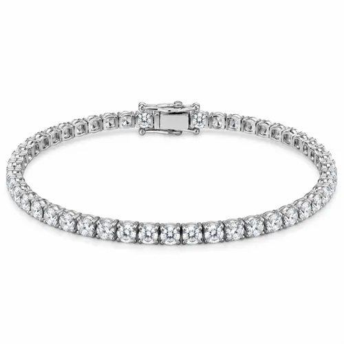 Pulseira Riviera 17 cm Cravejada com Zircônias 2 mm e 4 Garras em Prata