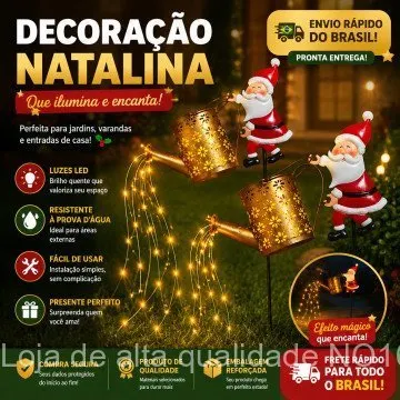 Luminária Solar de Jardim Papai Noel Gnome de Ferro Vazado Decoração de Jardim Externo DLTE