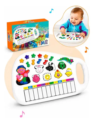 Teclado Infantil Fazendinha Piano Musical com Som de Animais 12 Teclas Pianinho de Brinquedo para Bebê e Criança a Pilha Branco Kizumba